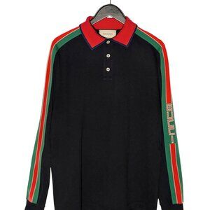 Gucci Black Piqué Web Accent Long Sleeves Polo Shirt